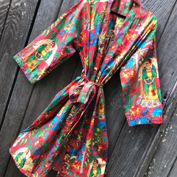 Frida Kahlo Print Cotton Kimono Robe. - Picture 6 of 6